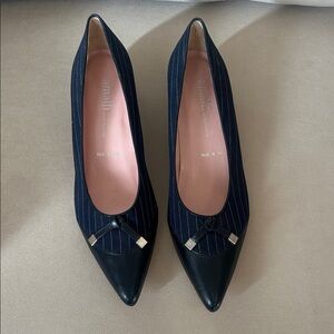 Amalfi Navy and Black Pinstripe Heels